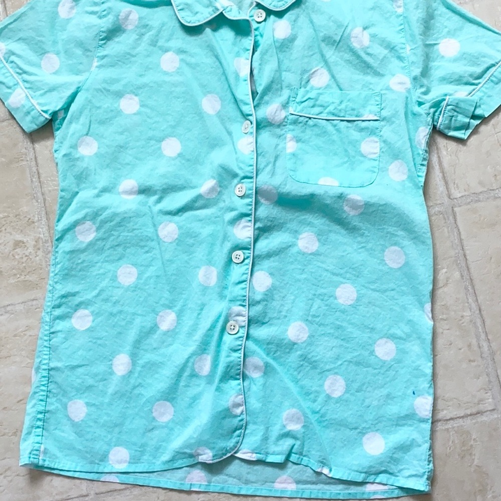 J. Crew Mint Green Polka Dot Pajama Top - Picture 3 of 4
